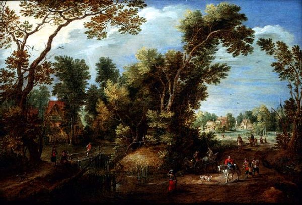 Wooded River Landscape with Figures