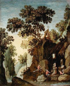 Wooded River Landscape with Figures