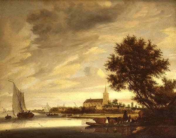 A river landscape with a ferry in the foreground, 1645