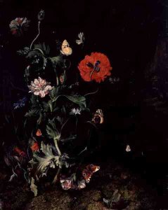 Forest Floor Still Life with Flowers and Butterflies