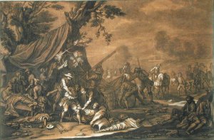 Transporting the Injured after the Battle, 1698, engraved by Christian Rugendas 1708-81 c.1740