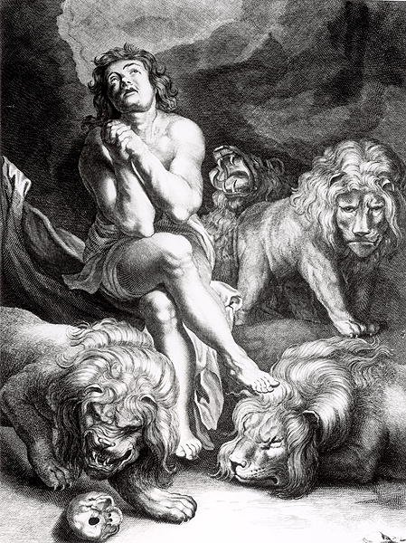 Daniel in the Lions Den, engraved by Abraham Blooteling 1640-90