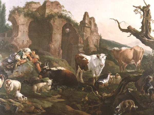 Lovers in a Classical Landscape with Animals