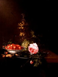 Still Life with a Bowl of Strawberries and a Rose, 1652