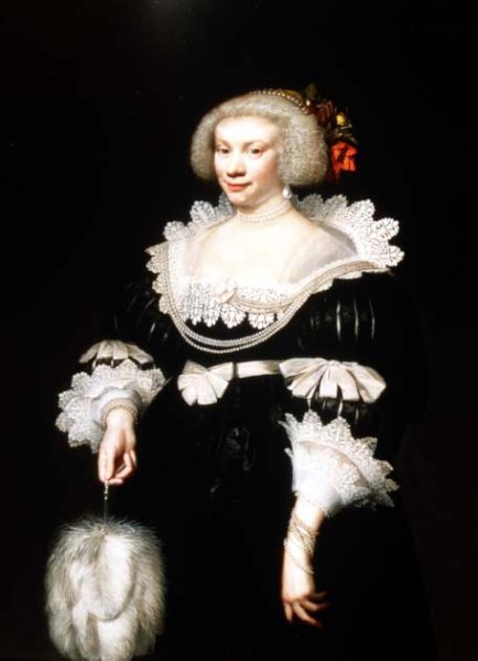 Portrait of a lady in a black dress with lace collar and cuffs, 1631