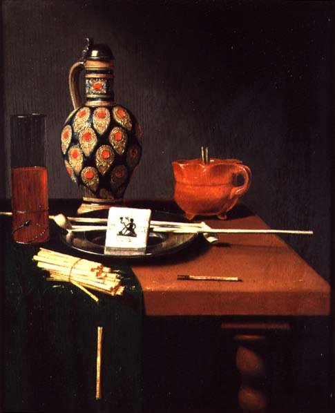 Still Life with a Stoneware Jug and Glass and Smoking Requisites