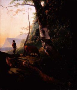 Wooded landscape with a drover and his cattle