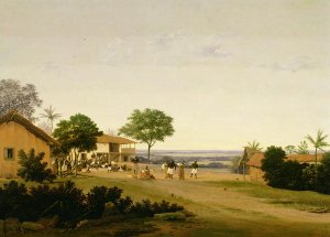 Brazilian Landscape with Buildings and Native Figures