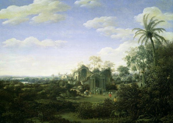 A Brazilian Landscape with a Procession Emerging from the Ruined Cathedral of the See of Olinda, Capital of the district of Perambue