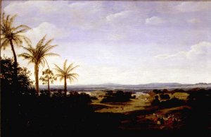 Brazilian Landscape Showing Portuguese Residence, Church, Casa Granda and River Varzea