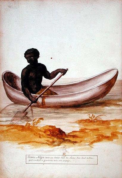 Young negro in a canoe in the Caribbean, from a manuscript on plants and civilization in the Antilles, c.1686