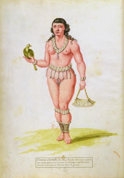 Native of the Caribbean with a parrot, from a manuscript on plants and civilization in the Antilles, c.1686