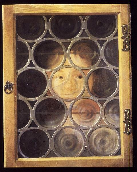 Trompe LOeil of a Boys Face through a Window