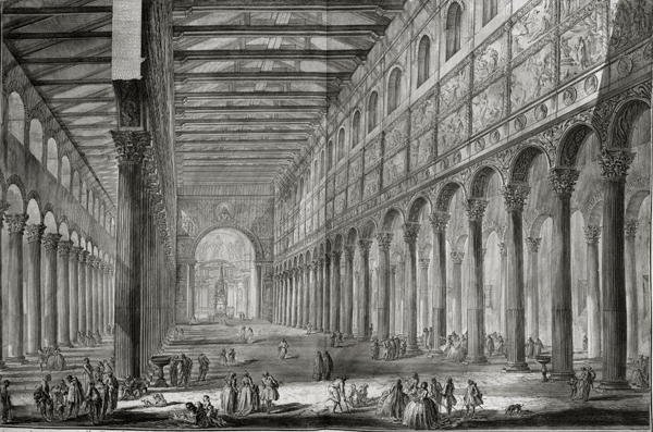 Interior of the Basilica of San Paulo Fuori le Mura, Rome, from 'Le Antichita Romane de G.B. Piranesi 1756, published in Paris, 1835