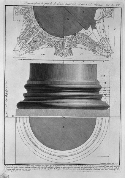 Plate XCIII Large scale illustration of a detail from the Portico of the Pantheon from Vedute, first published in 1756, pub. by E. and F.N. Spon Ltd., 1900