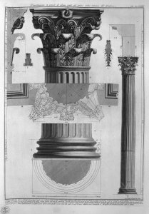 Plate LXXXVIII-IX Demonstration in large scale of parts of the first order of columns inside the Pantheon from Vedute, first published in 1756, published by E. and F.N. Spon Ltd., 1900