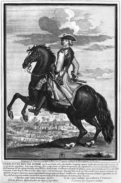 King Charles XII 1682-1718 of Sweden, on horseback, 1702