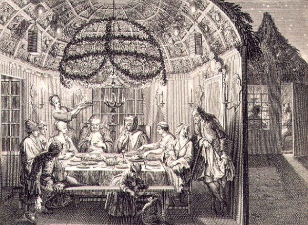 Jewish Meal During the Feast of the Tabernacles, illustration from Religious Ceremonies and Customs, 1724