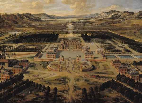 Perspective view of the Chateau, Gardens and Park of Versailles seen from the Avenue de Paris, 1668