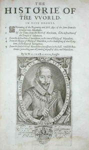 Portrait of Sir Walter Raleigh 1554-1618 title page from The Historie of the World by Sir Walter Raleigh