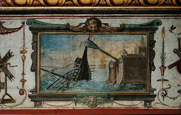 An device that allowed Archimedes (c.287-12 BC) to drag a ship ashore, Stanza della Mattematica, 1587-1609