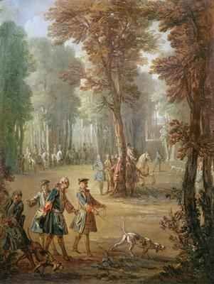 Louis XV 1710-74 and his Bloodhound at Puys, cartoon for a tapestry, 1738