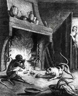 The Monkey and the Cat, illustration for the Fables by Jean de La Fontaine 1621-95, engraved by Louis Le Mire 1736-57