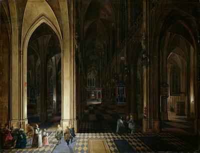 The Interior of Antwerp Cathedral by Candle and Torchlight