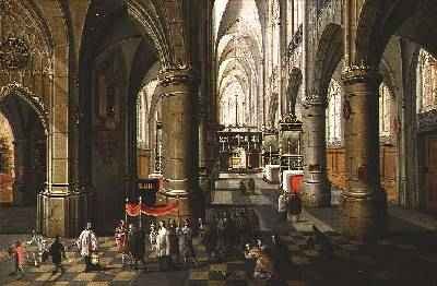 The Interior of a Cathedral with a Procession