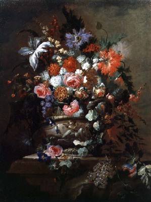 Still life of Flowers and Grapes