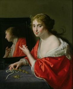 Vanitas a young woman seated at her dressing table 1632