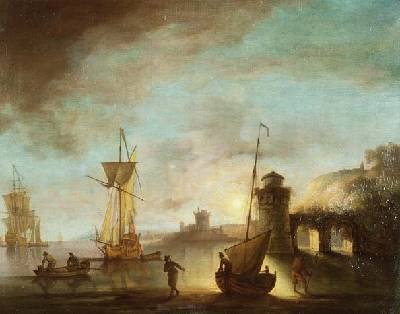 An evening calm with men-o-war at anchor