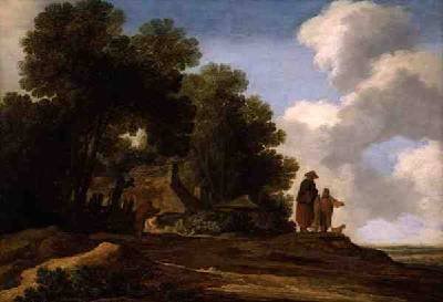 Wooded landscape with figures conversing 1637