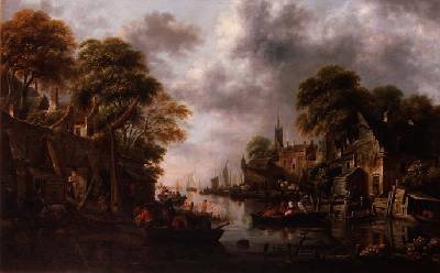 River Scene with Boats and Figures