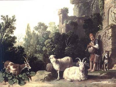 Goatherd playing the bagpipes