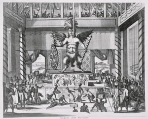 Mexican God Huitzilopochtli from Montanus de Niewe en Onbekende Weereld 1671 3