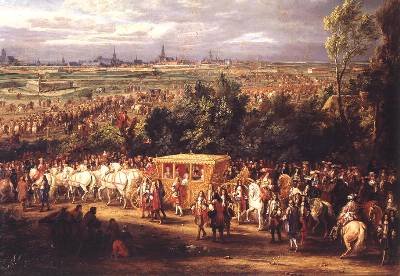 The Entry of Louis XIV 1638-1715 and Marie-Therese 1638-83 of Austria in to Arras 30th July 1667 1685 2