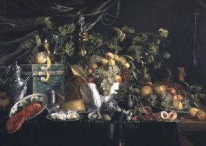 Still-life with fruit a pheasant pie and a lobster