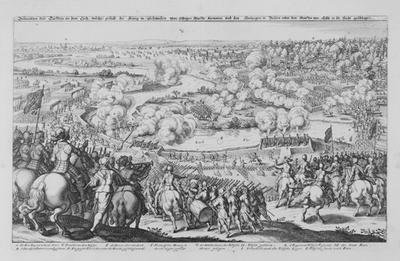 The Battle of Rain am Lech  victory of the Protestant Swedes against the Catholic troops of Tilly 15th April 1632 from Theatrum Europaeum Volume II 1633