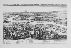 Crossing of the Rhine by the Protestant Swedish troops and the Conquest of Oppenheim on 7 November 1631 from Theatrum Europaeum Volume II 1633