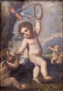 Cupid and other putti playing in a landscape