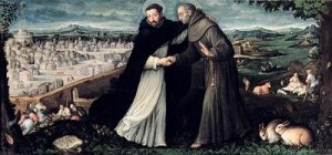 The meeting of St Francis of Assisi and St Dominic in Rome