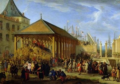 Jean Baptiste Colbert 1651-90 Marquis de Seignelay and Louis Victor de Rochechouart 1636-88 Duc de Vivonne Visiting the Galleon Reale de France in the Arsenal of Marseilles in 1669