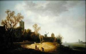 Landscape with Church and Windmill