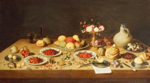 Still Life with Fruit and Flowers on a Table