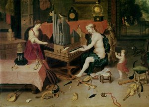 Allegory of Hearing detail of an organist