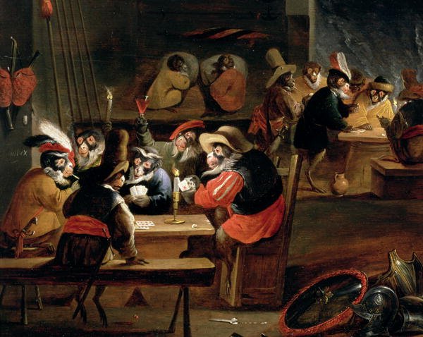 Monkeys in a Tavern detail of the card game