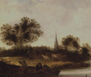 A Wooded river landscape