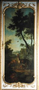 A Roe Deer a Doe and a Fawn with a Fox Eating a Pheasant panel from the bedroom of Louis Henri I 1692-1740 Prince de Conde