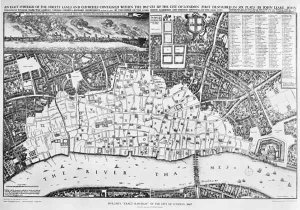 Map of the area of London burnt out by the Great Fire of 1666